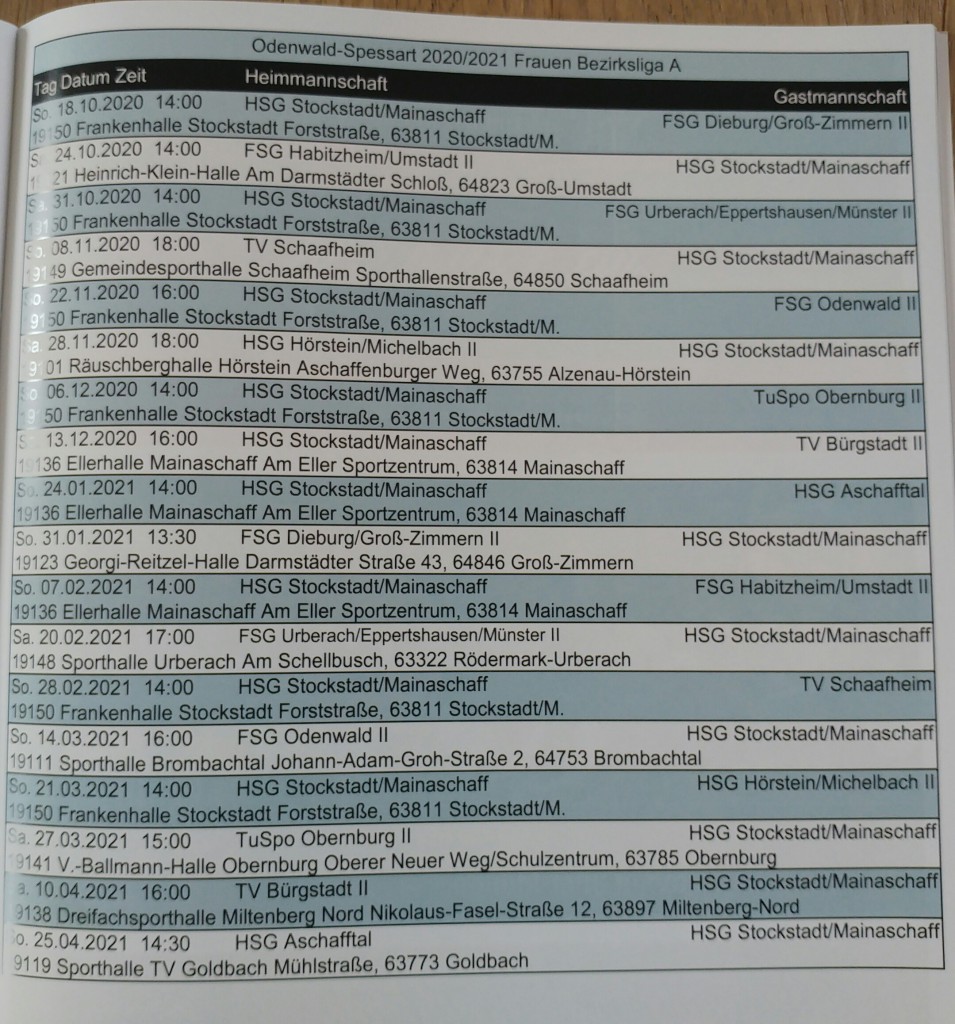 Spielplan Damenmannschaft